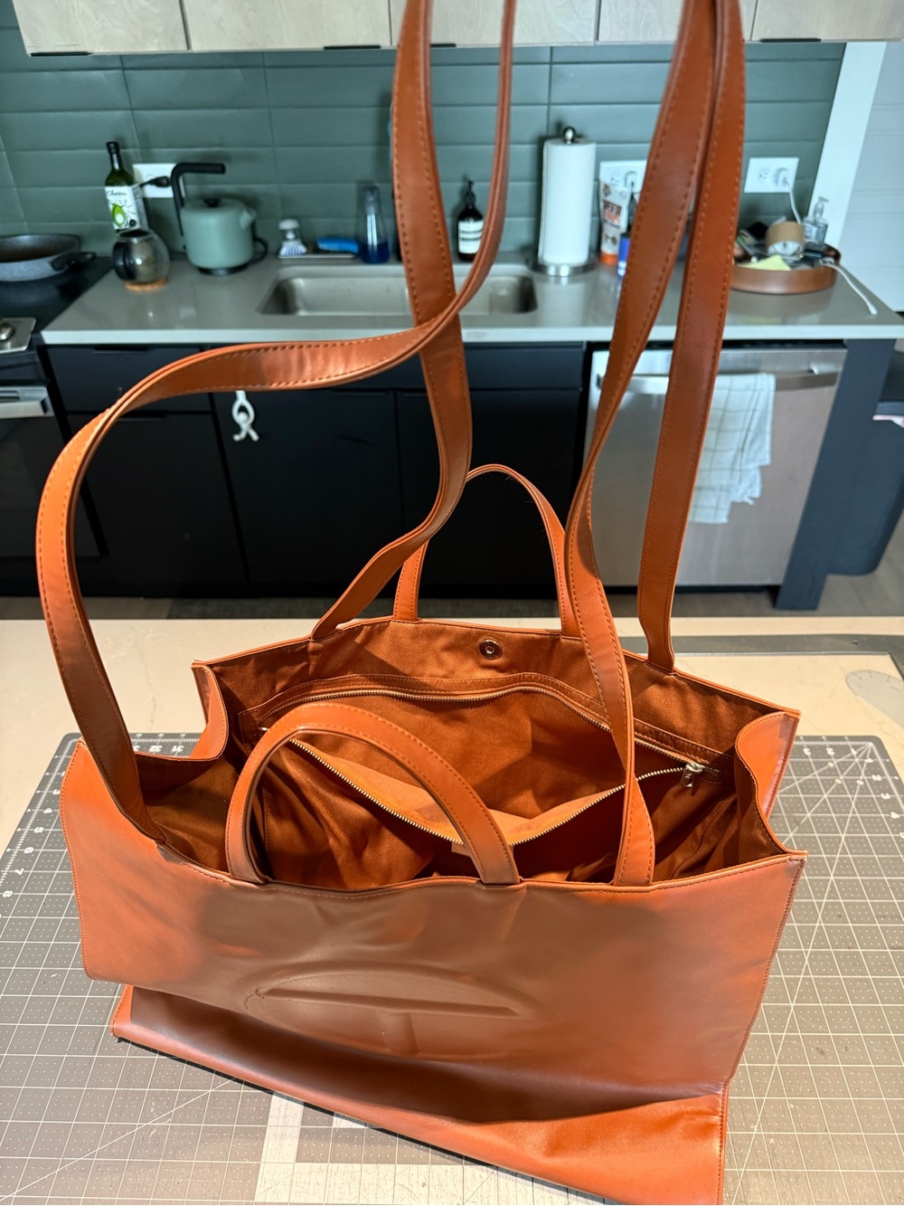 Telfar Large Embossed Logo Leather Tote in Chestnut Brown - Picture 5 of 7